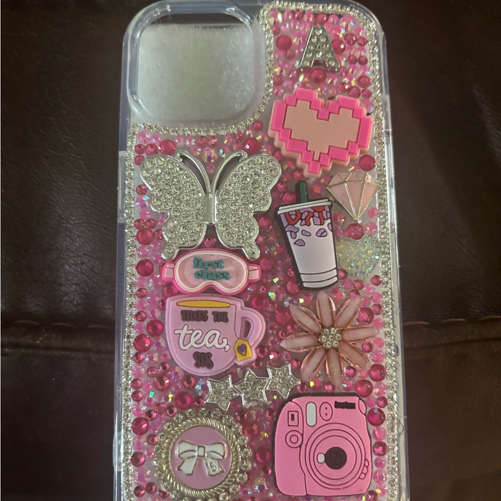 Pink Glitter Phone Case with Charms